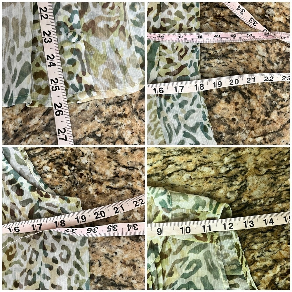 Liz Claiborne Green Animal Print Chiffon Pintuck Blouse MP Sheer Y2K Retro Boho - Picture 6 of 8